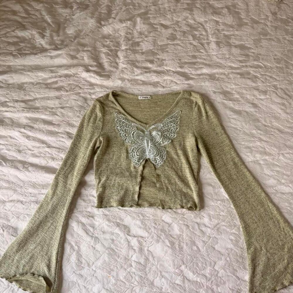 Women's Green and Khaki Blouse - Picture 2 of 3
